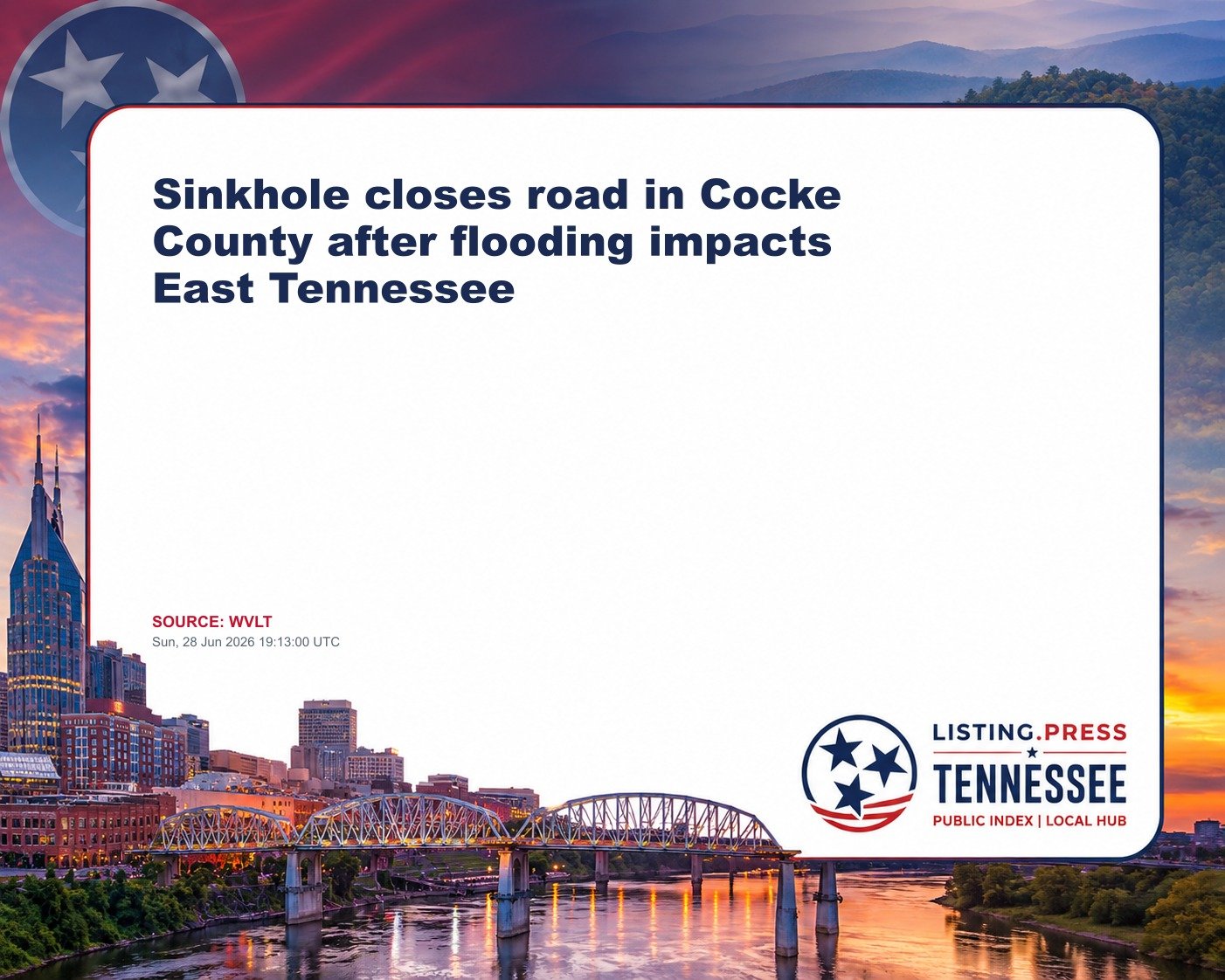 Sinkhole closes road in Cocke County after flooding impacts East Tennessee