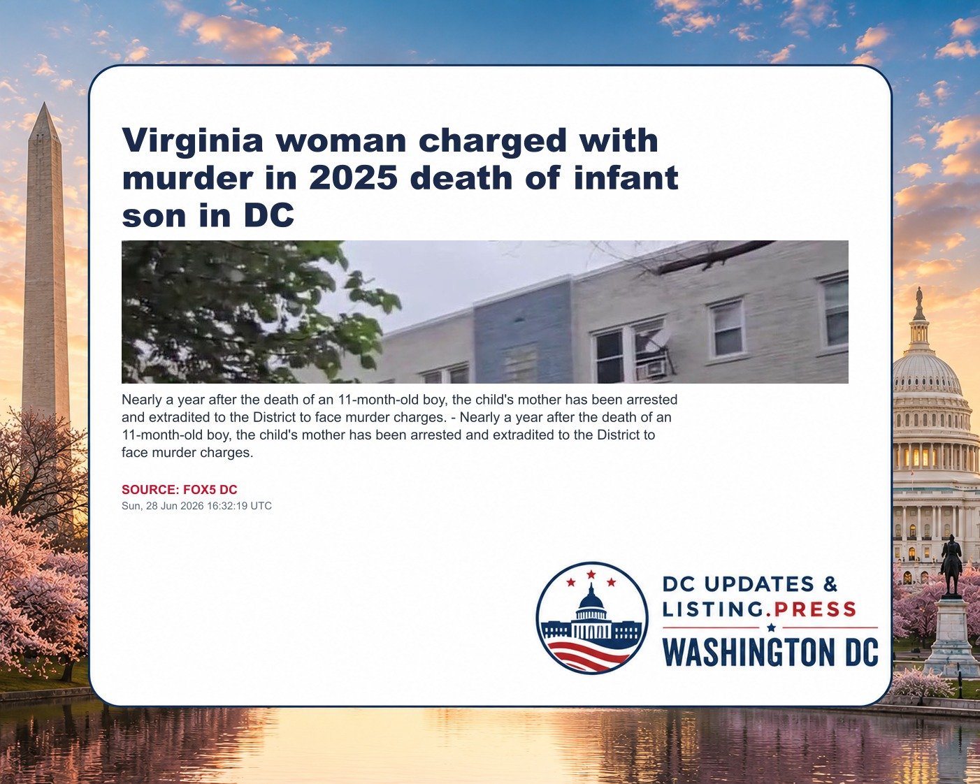 Virginia woman charged with murder in 2025 death of infant son in DC