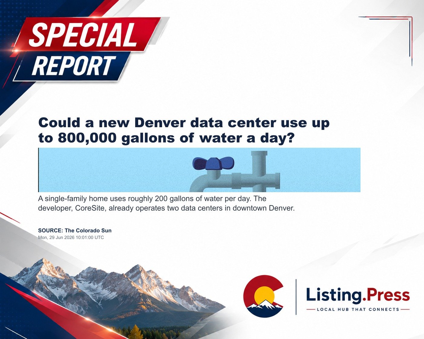 Could a new Denver data center use up to 800,000 gallons of water a day?