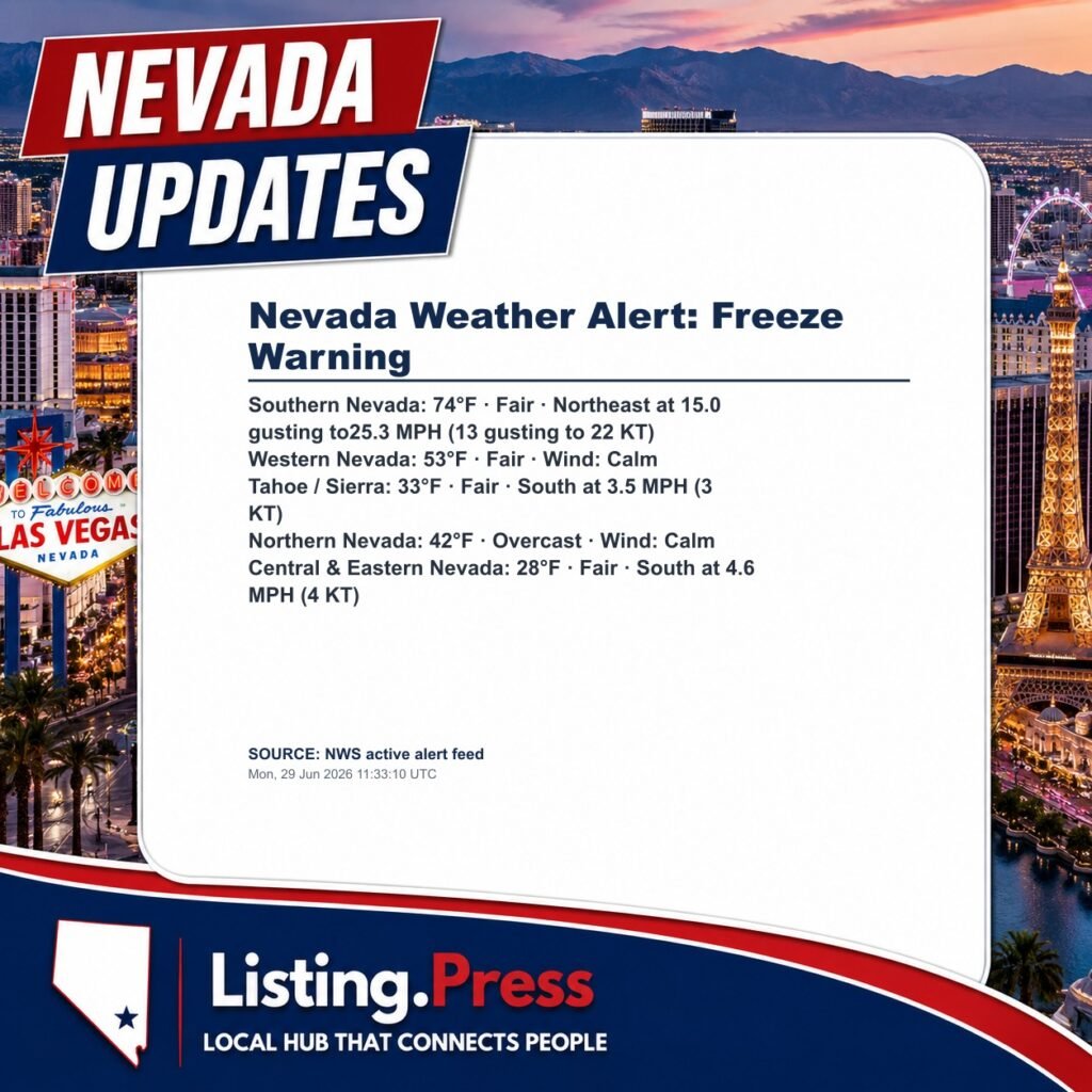 Nevada Weather Alert: Freeze Warning