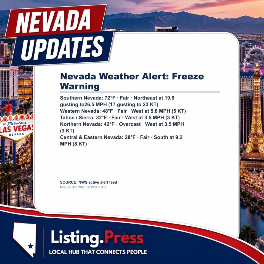Nevada Weather Alert: Freeze Warning