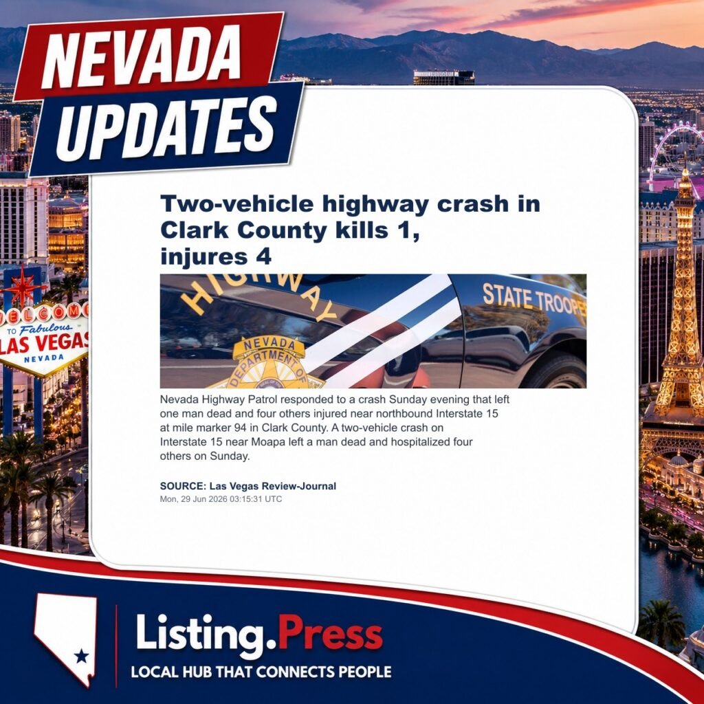 Two-vehicle highway crash in Clark County kills 1, injures 4
