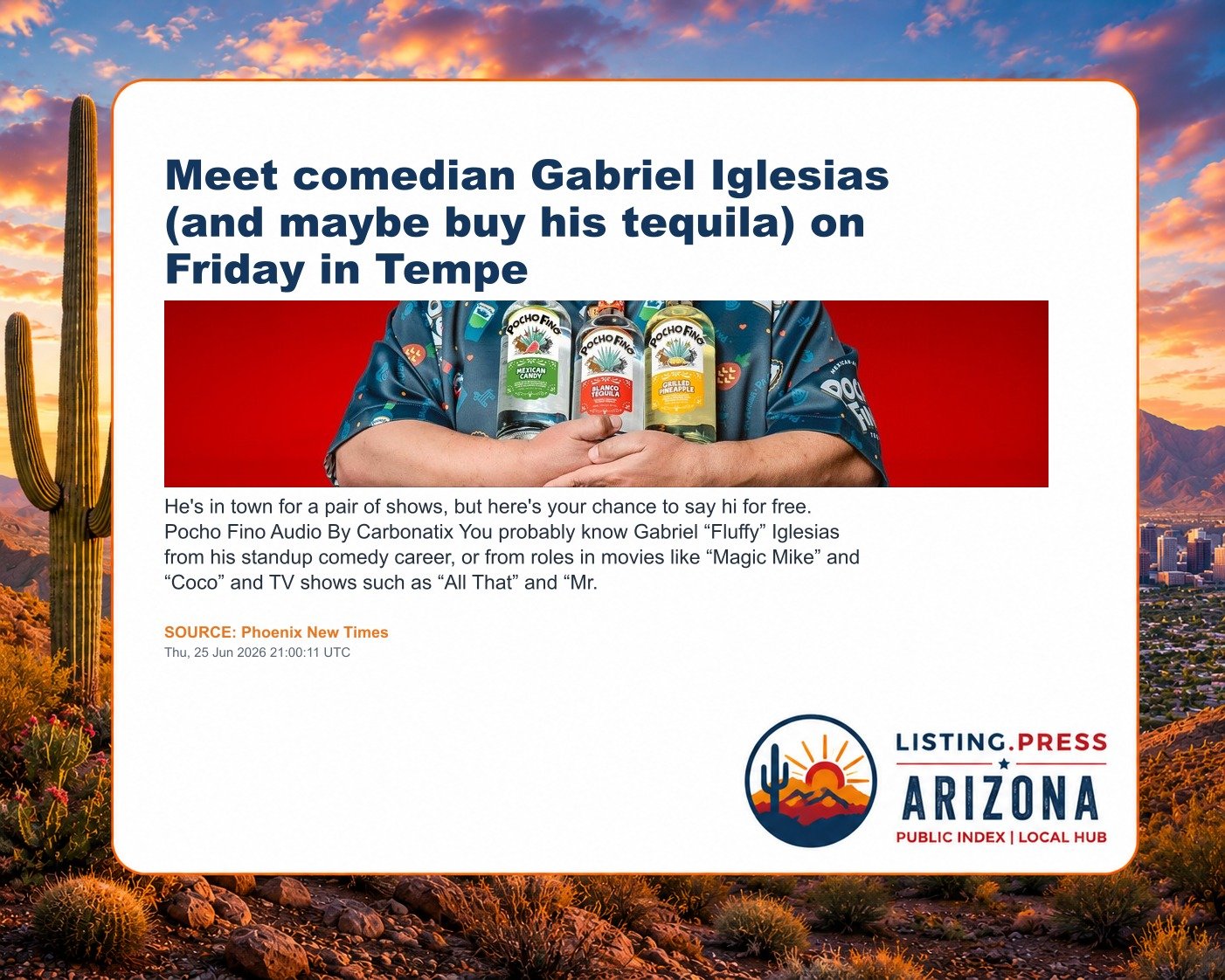 Meet comedian Gabriel Iglesias (and maybe buy his tequila) on Friday in Tempe