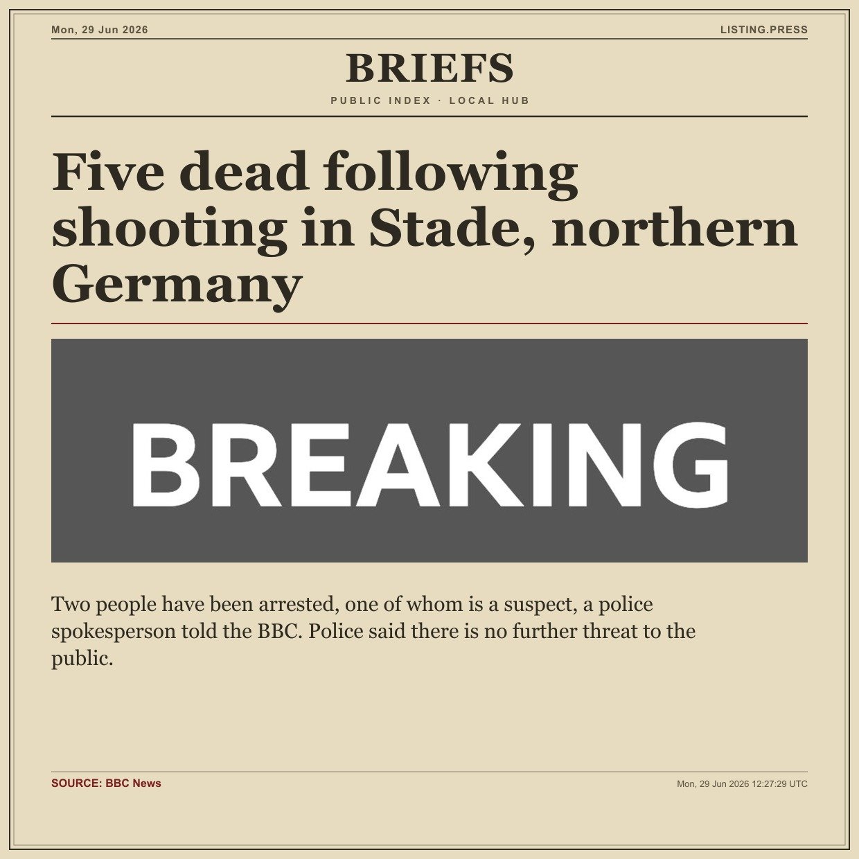 Five dead following shooting in Stade, northern Germany
