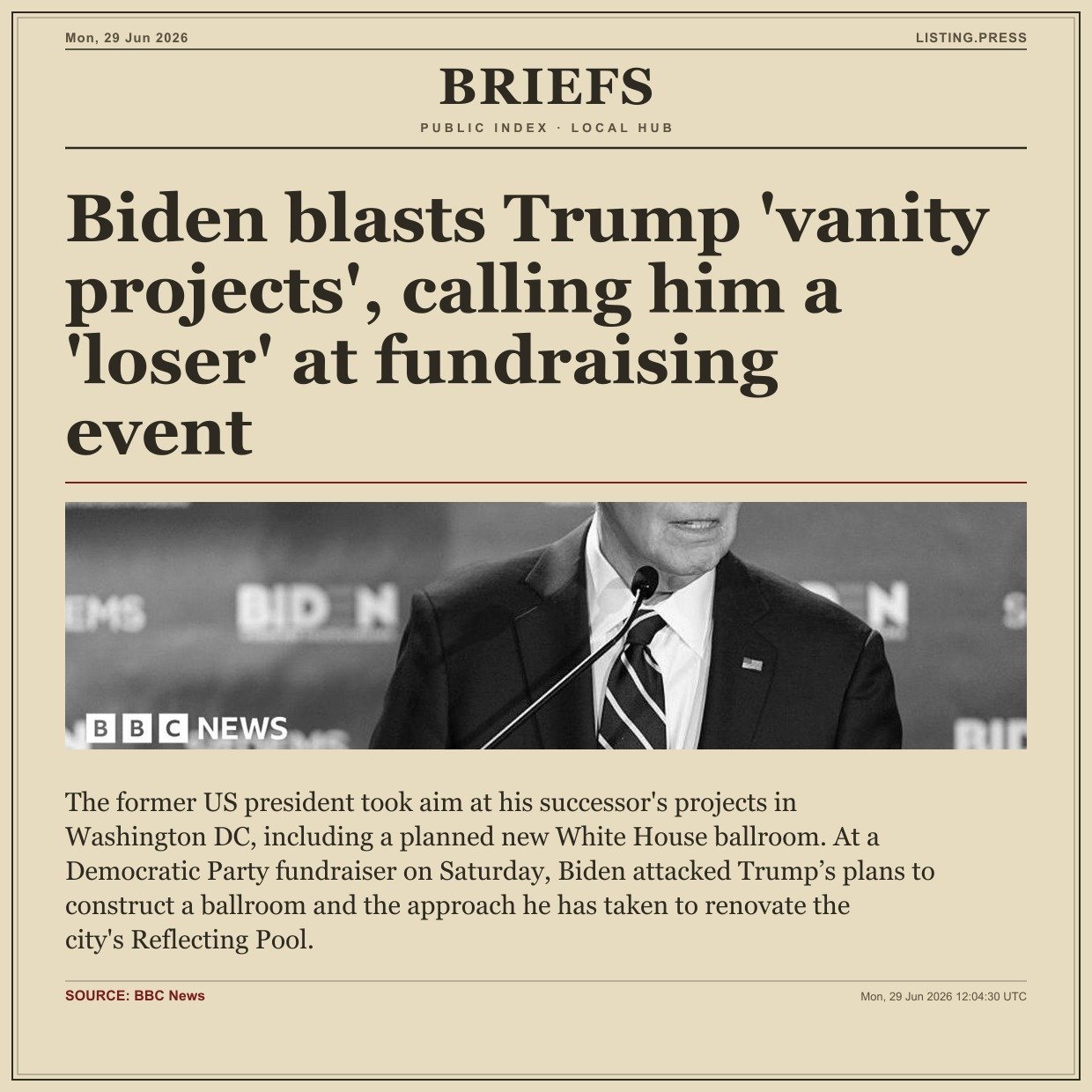 Biden blasts Trump 'vanity projects', calling him a 'loser' at fundraising event