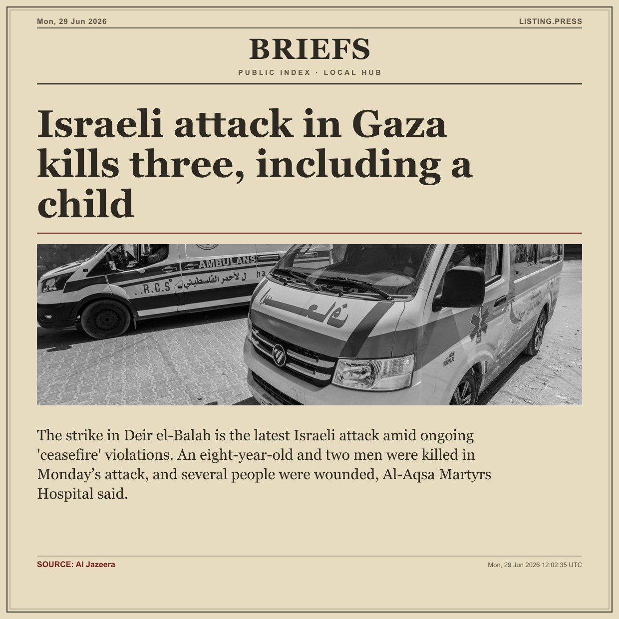 Israeli attack in Gaza kills three, including a child
