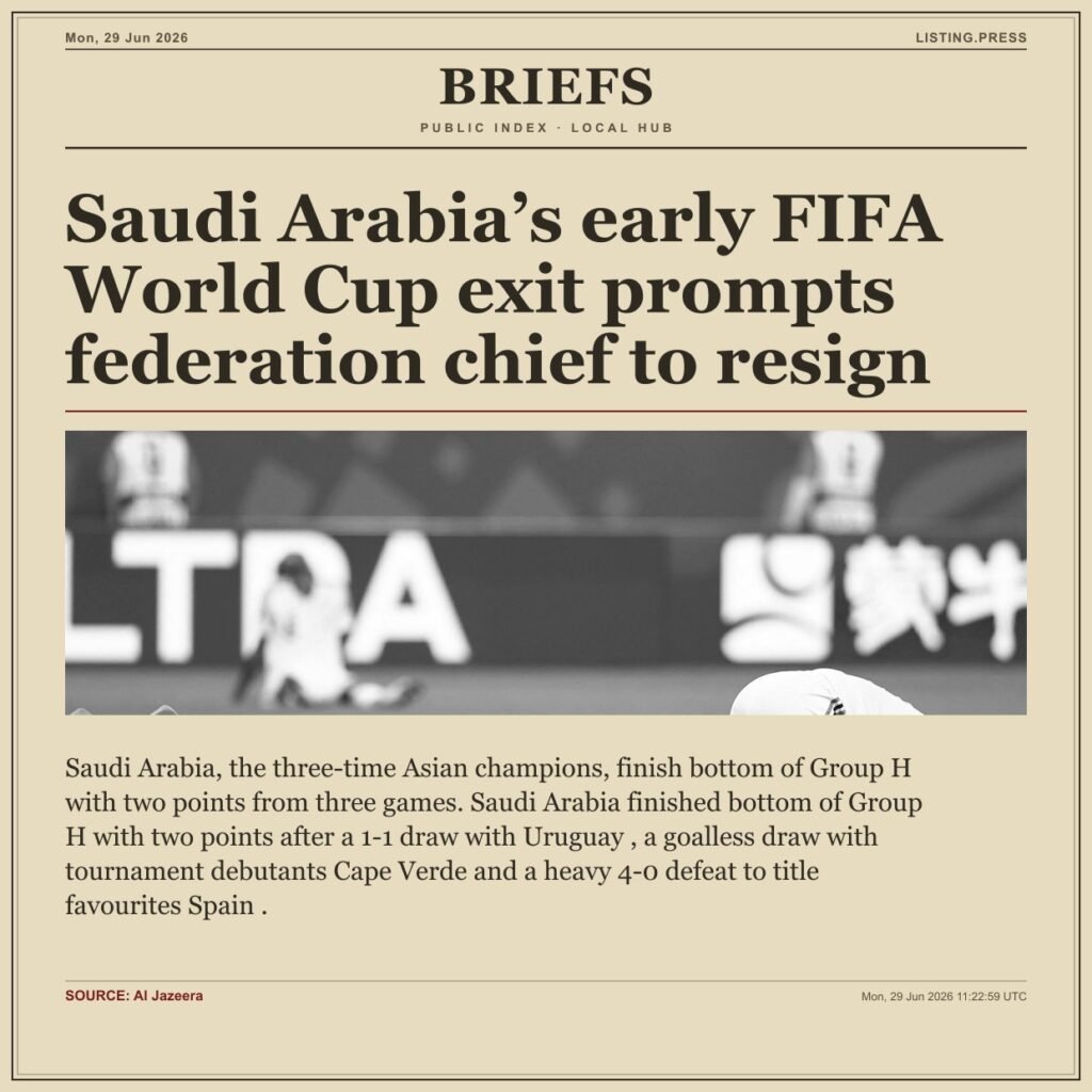 Saudi Arabia’s early FIFA World Cup exit prompts federation chief to resign