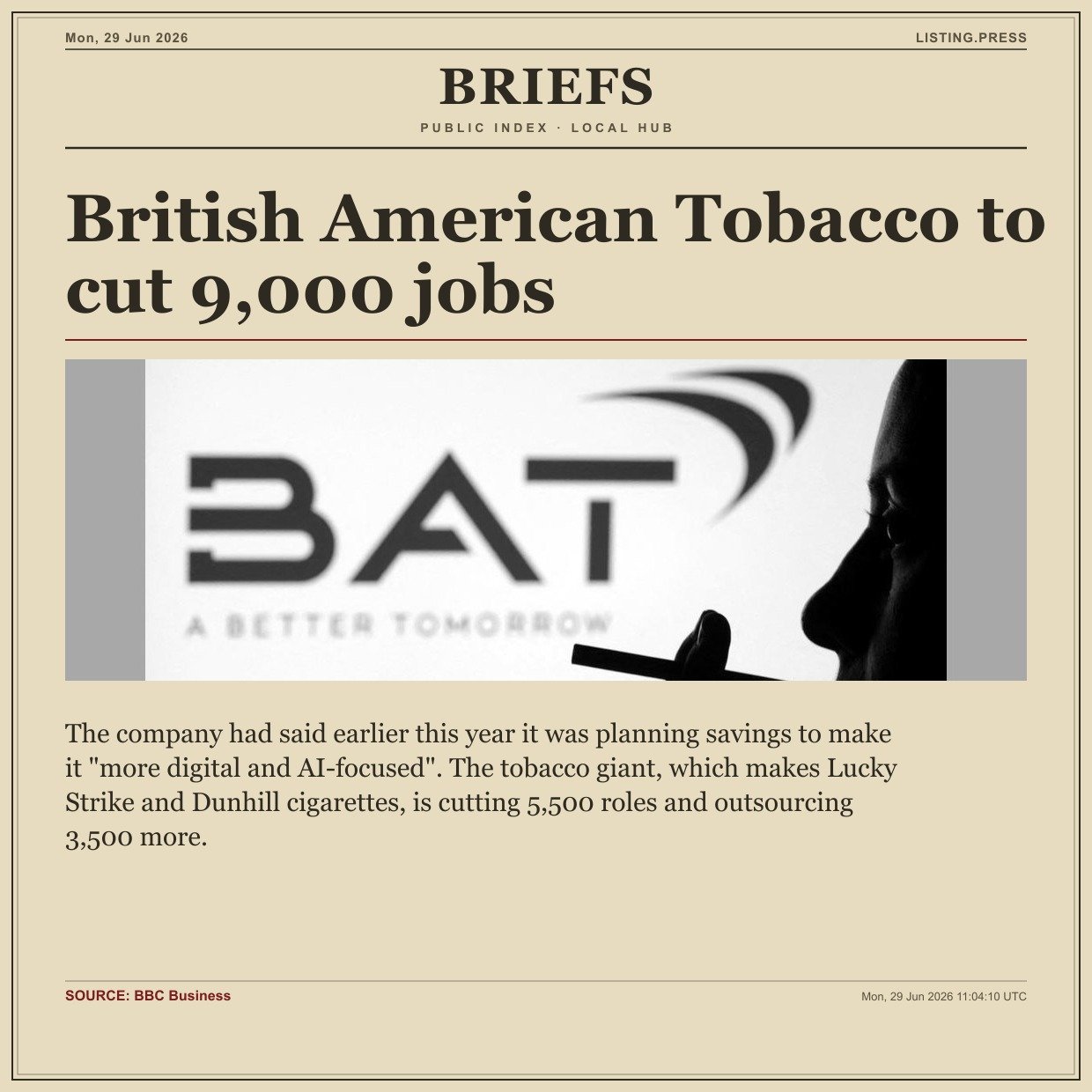 British American Tobacco to cut 9,000 jobs
