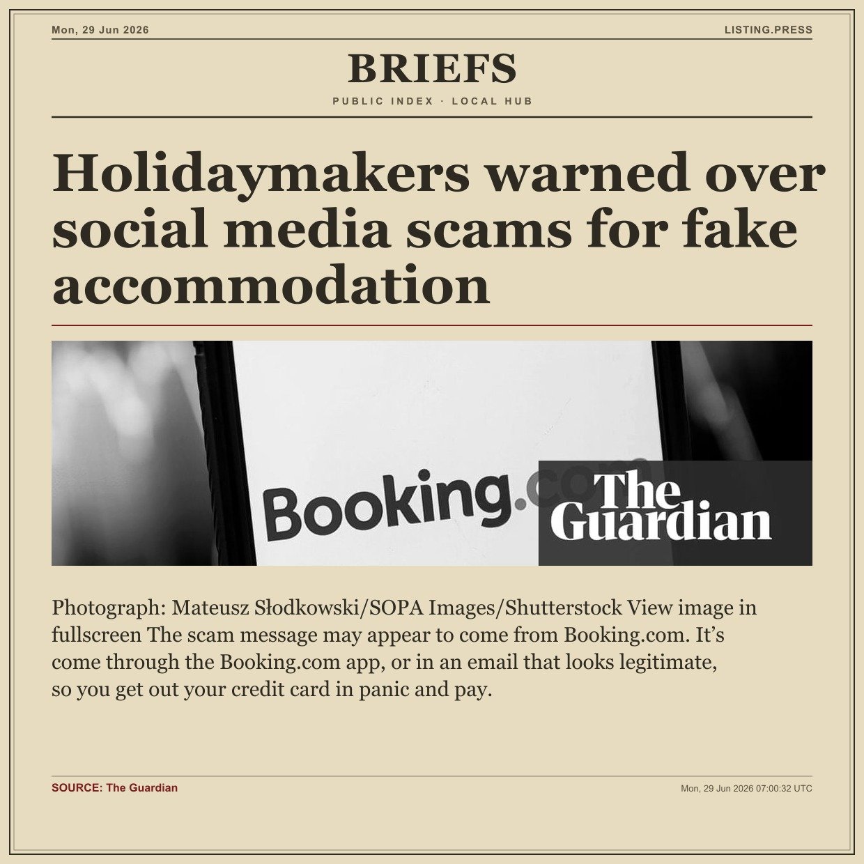 Holidaymakers warned over social media scams for fake accommodation