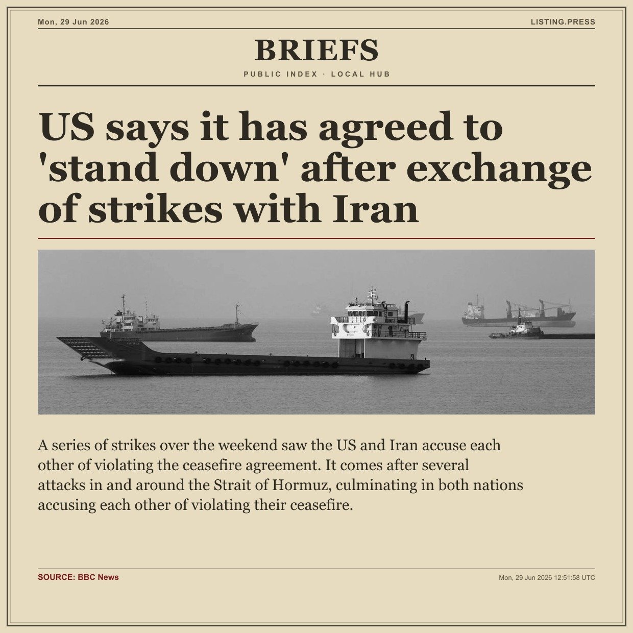 US says it has agreed to 'stand down' after exchange of strikes with Iran