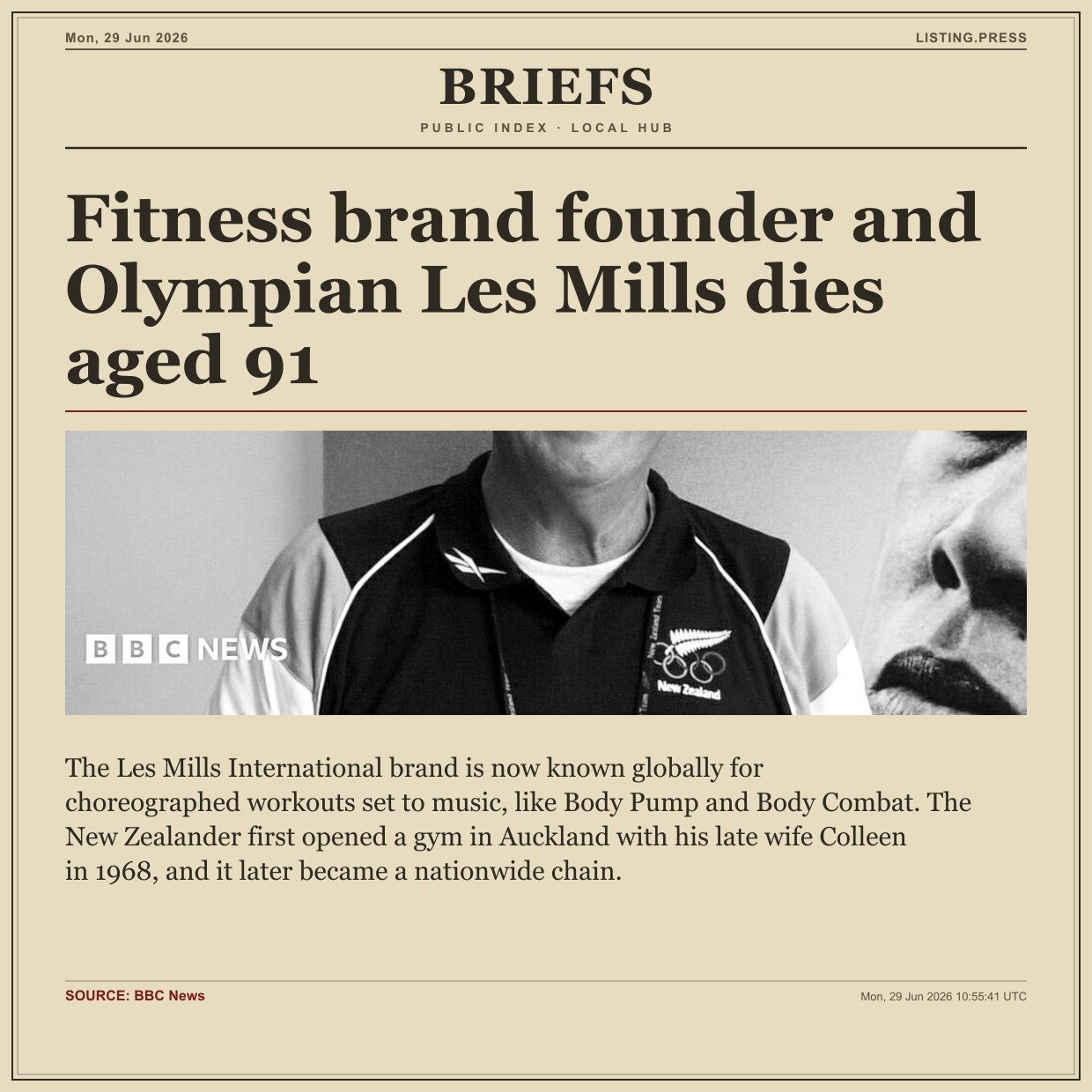 Fitness brand founder and Olympian Les Mills dies aged 91