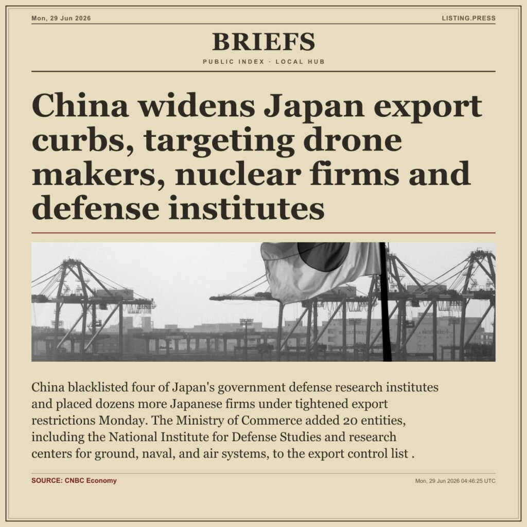 China widens Japan export curbs, targeting drone makers, nuclear firms and defense institutes