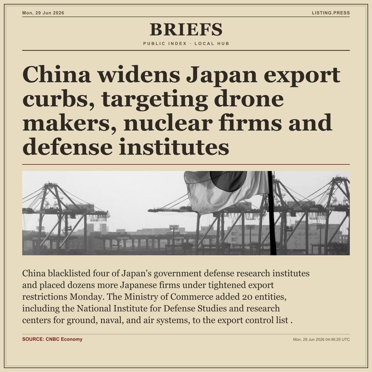 China widens Japan export curbs, targeting drone makers, nuclear firms and defense institutes