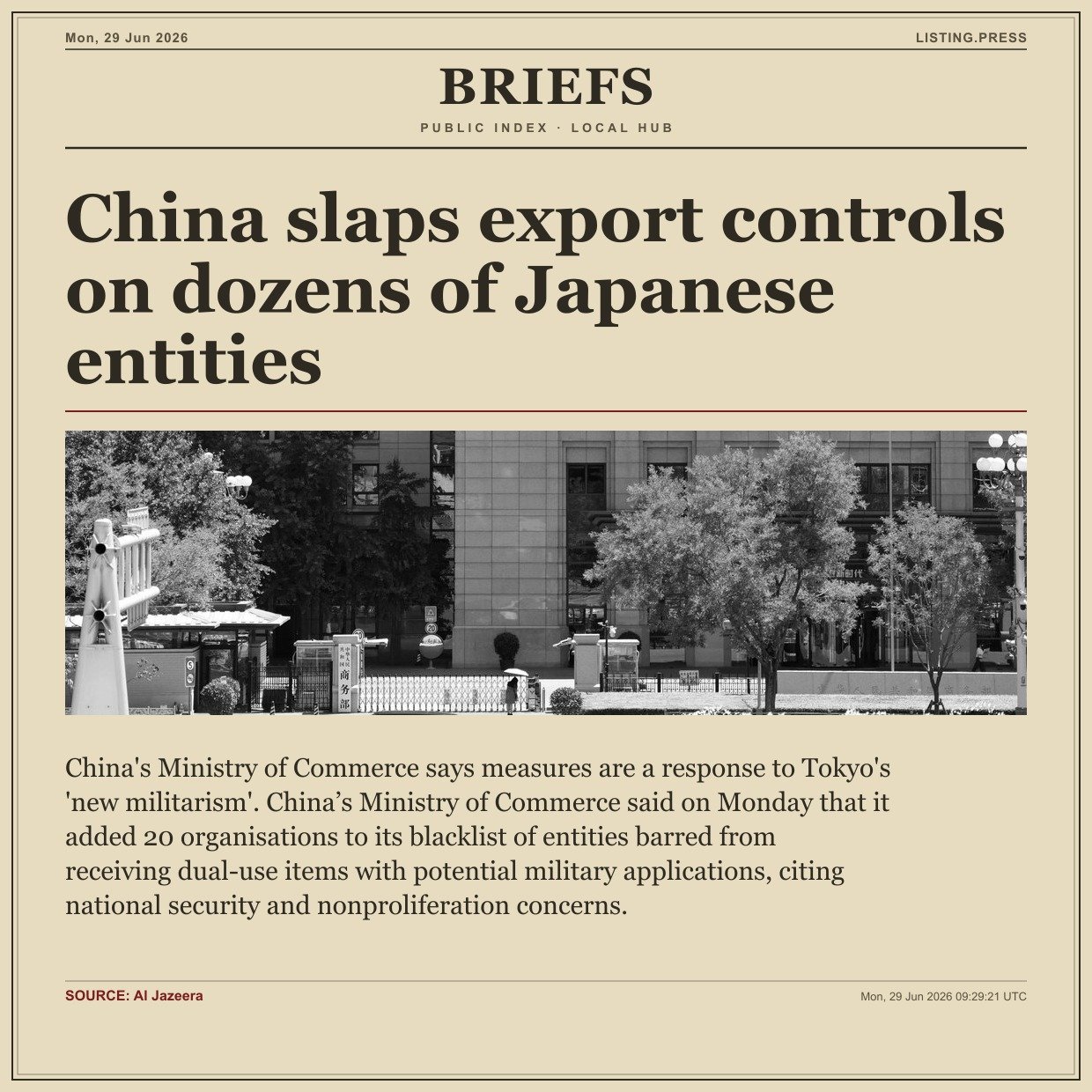 China slaps export controls on dozens of Japanese entities