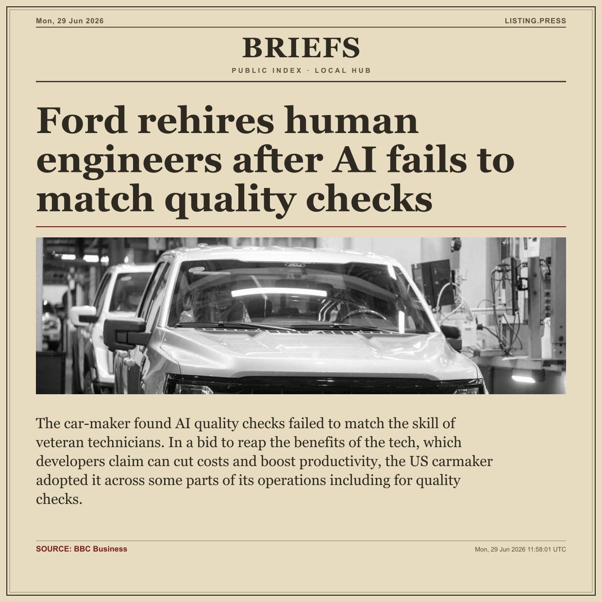 Ford rehires human engineers after AI fails to match quality checks