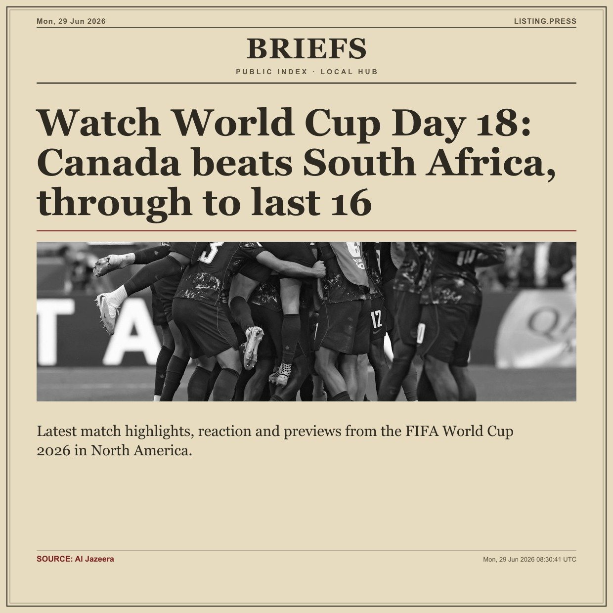 Watch World Cup Day 18: Canada beats South Africa, through to last 16