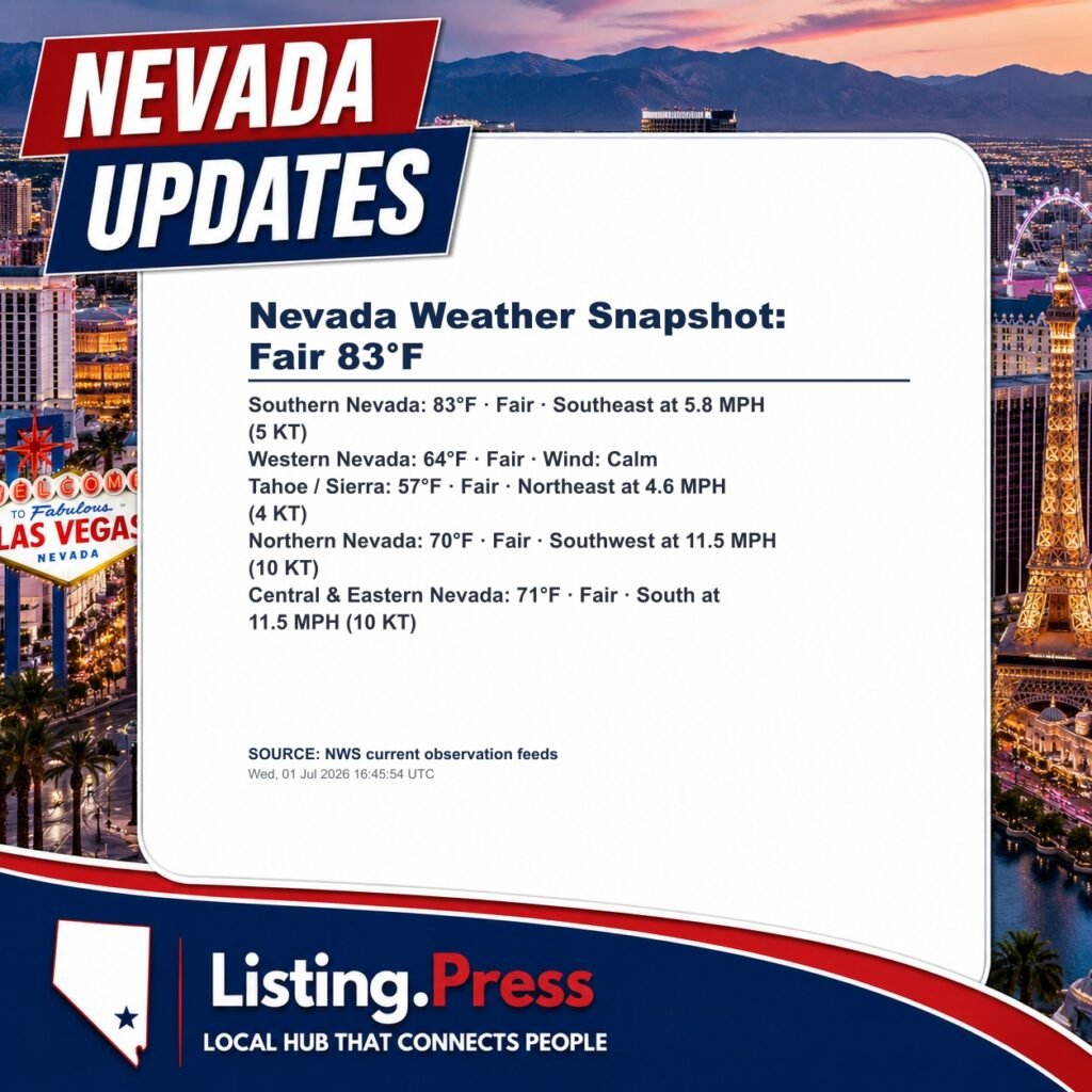 Nevada Weather Snapshot: Fair 83°F