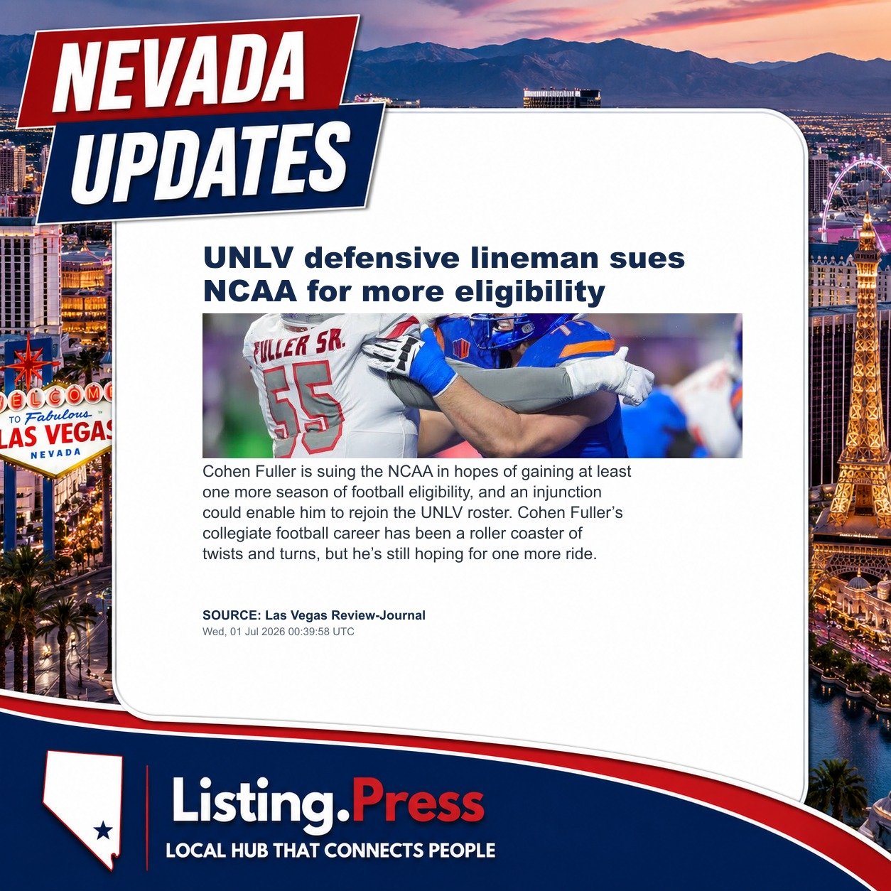 UNLV defensive lineman sues NCAA for more eligibility