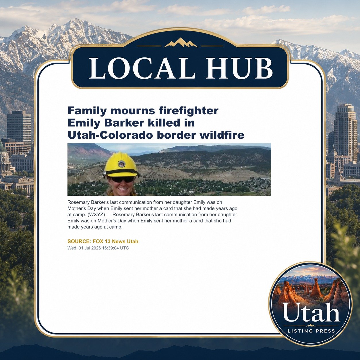 Family mourns firefighter Emily Barker killed in Utah-Colorado border wildfire