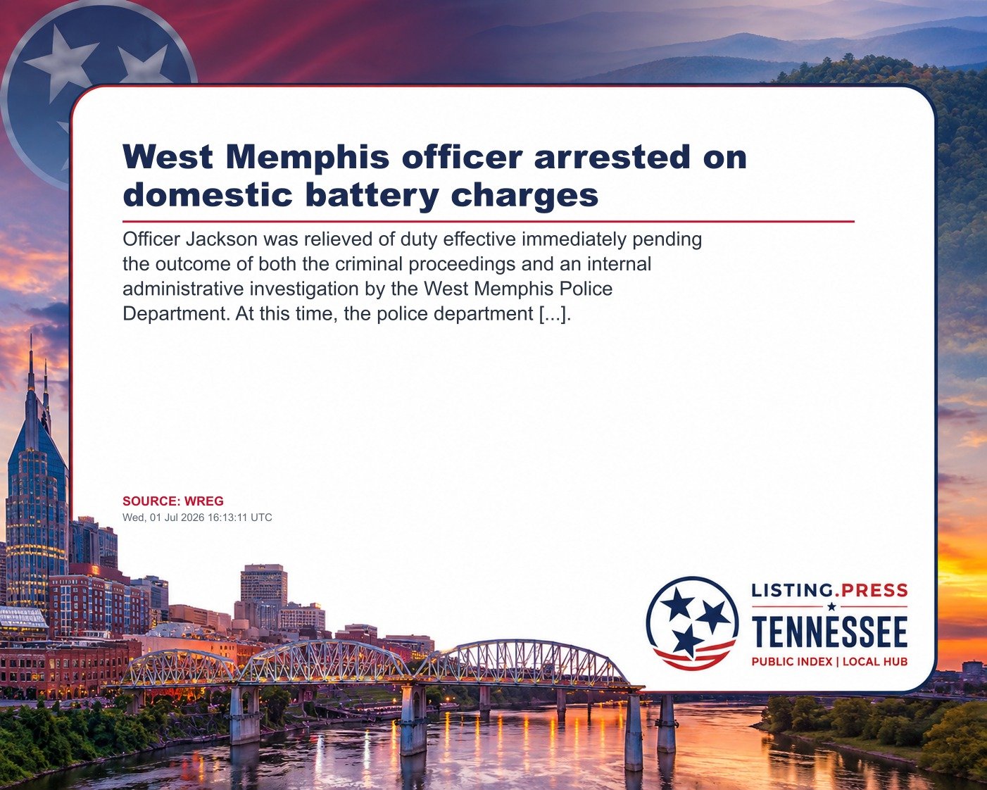 West Memphis officer arrested on domestic battery charges