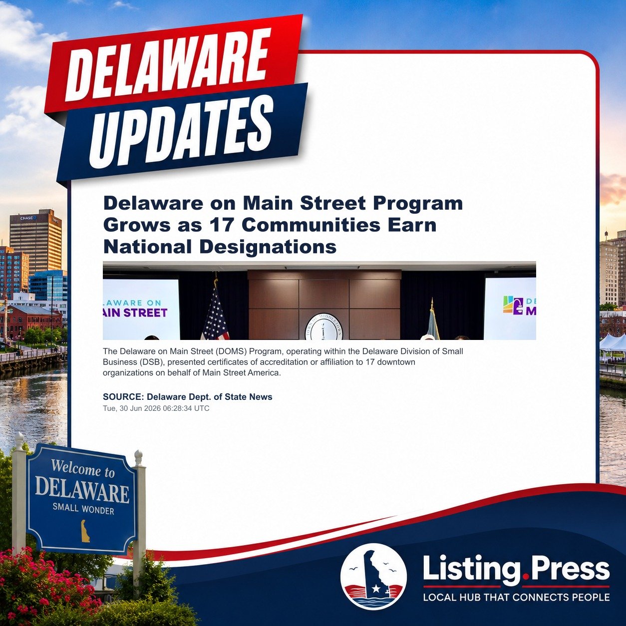 Delaware on Main Street Program Grows as 17 Communities Earn National Designations