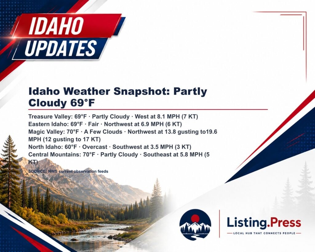 Idaho Weather Snapshot: Partly Cloudy 69°F