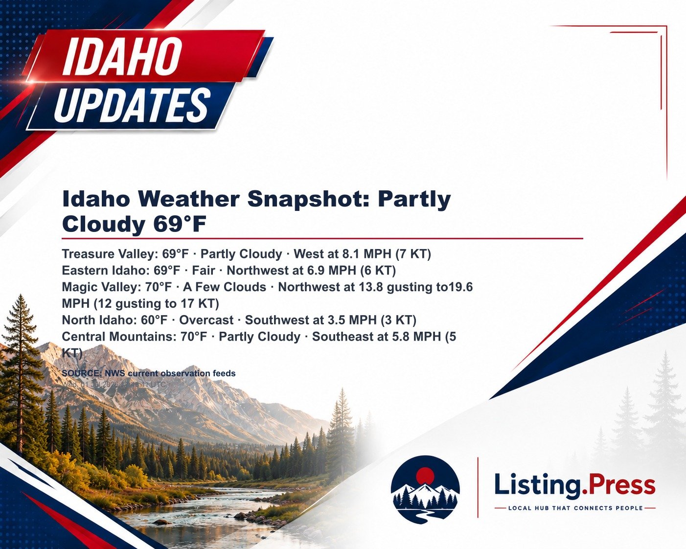 Idaho Weather Snapshot: Partly Cloudy 69°F
