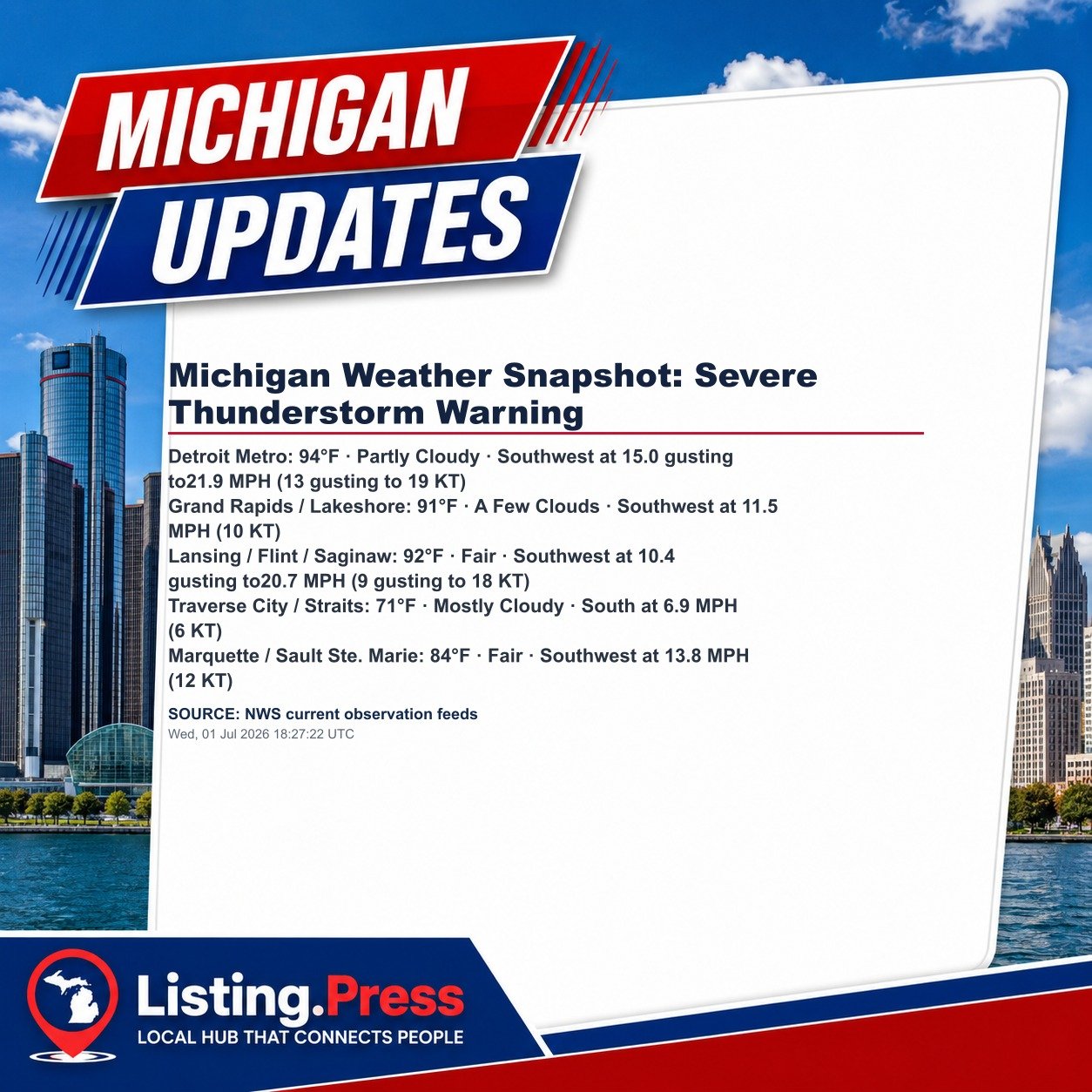 Michigan Weather Snapshot: Severe Thunderstorm Warning