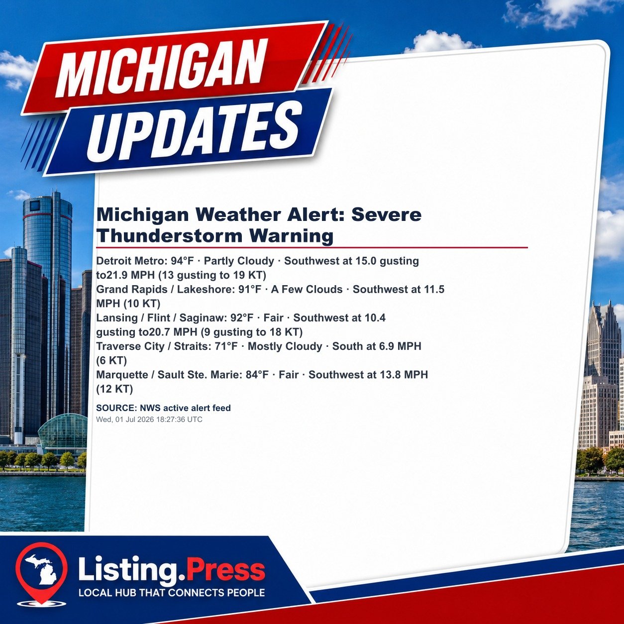 Michigan Weather Alert: Severe Thunderstorm Warning