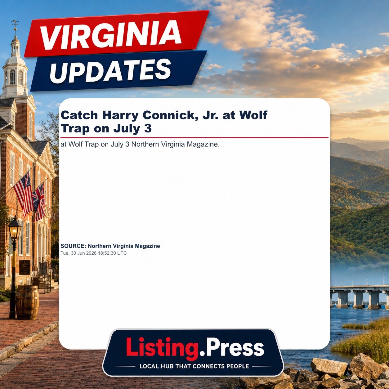 Catch Harry Connick, Jr. at Wolf Trap on July 3