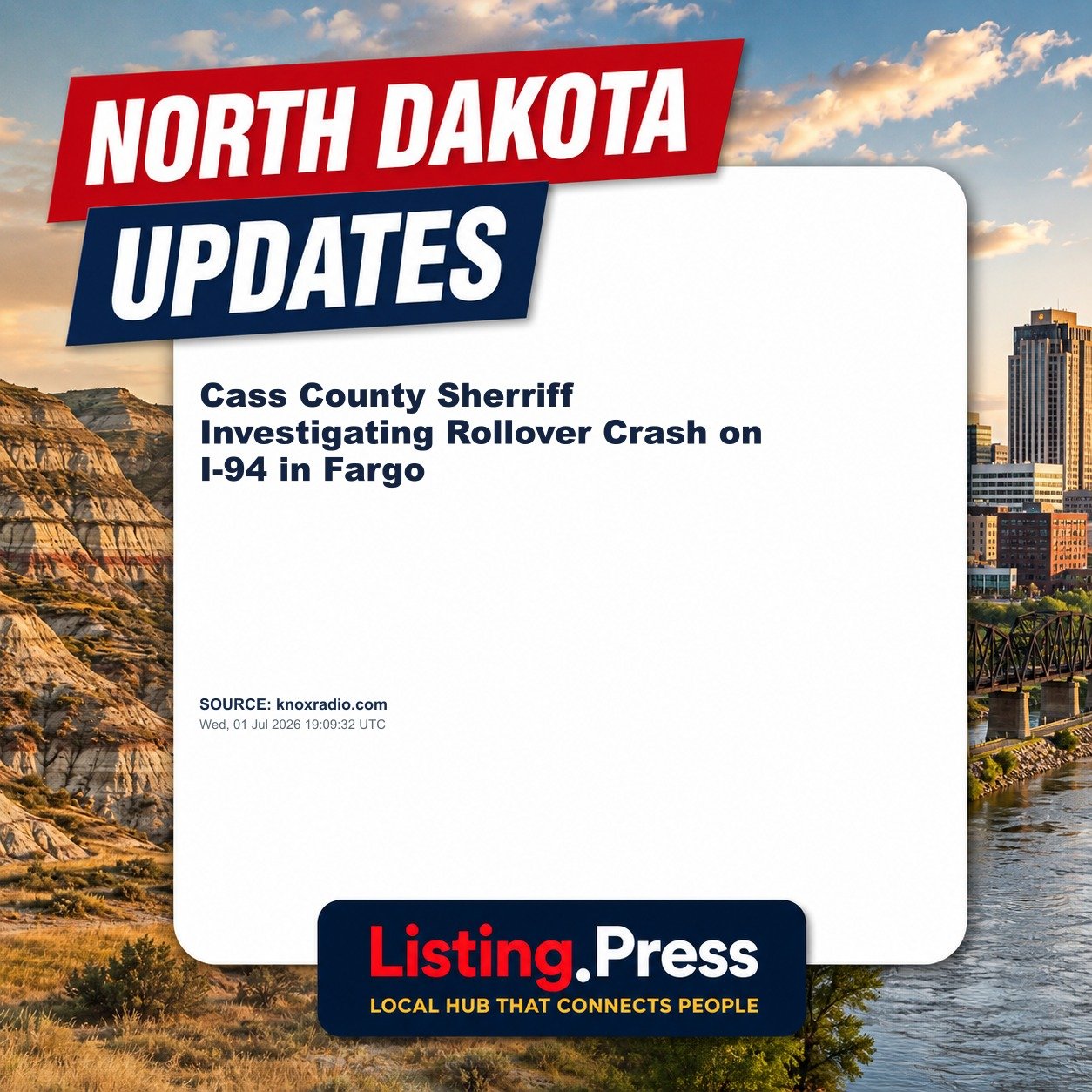 Cass County Sherriff Investigating Rollover Crash on I-94 in Fargo