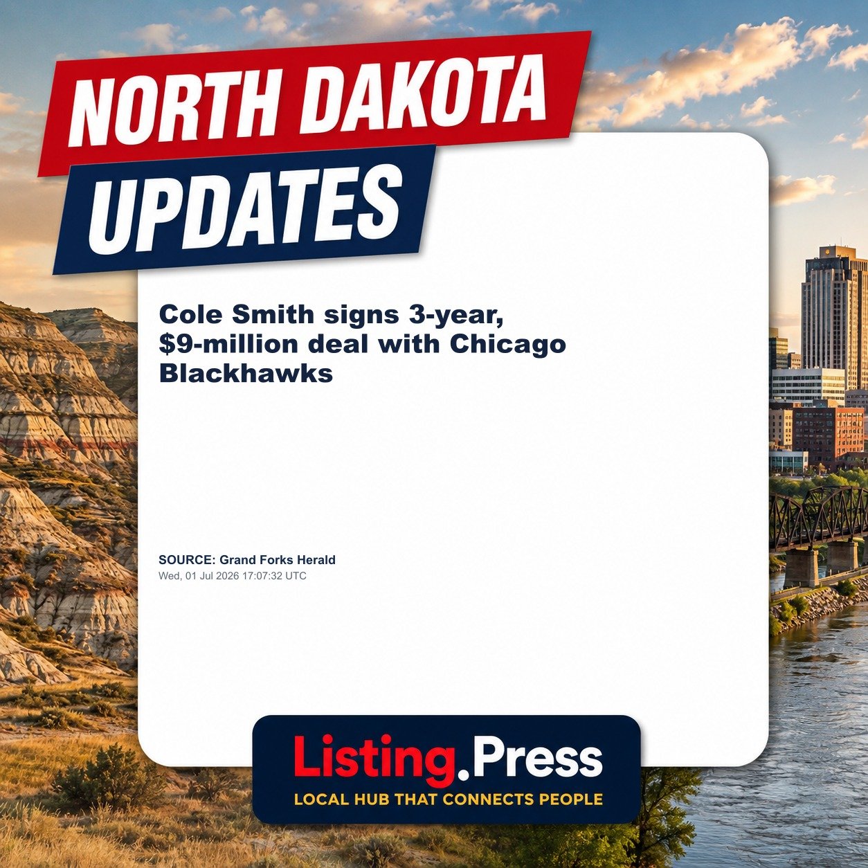 Cole Smith signs 3-year, $9-million deal with Chicago Blackhawks