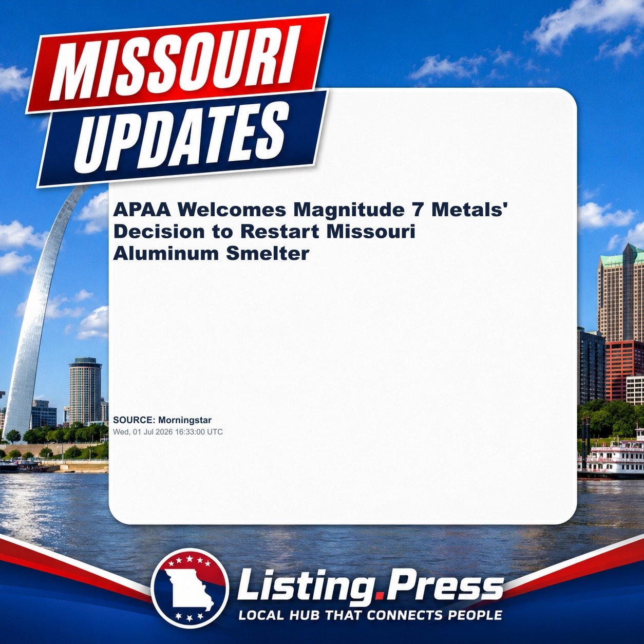 APAA Welcomes Magnitude 7 Metals' Decision to Restart Missouri Aluminum Smelter
