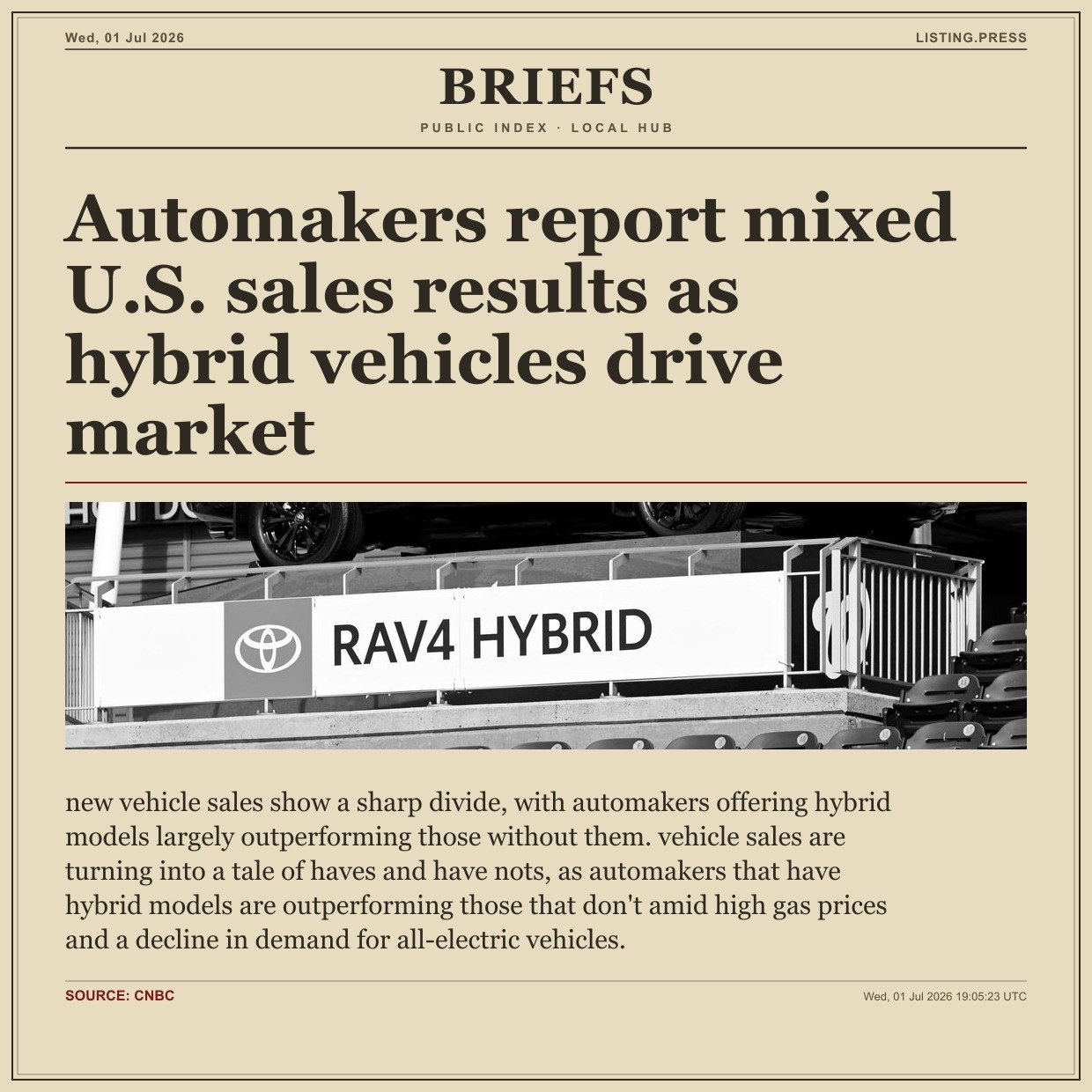 Automakers report mixed U.S. sales results as hybrid vehicles drive market