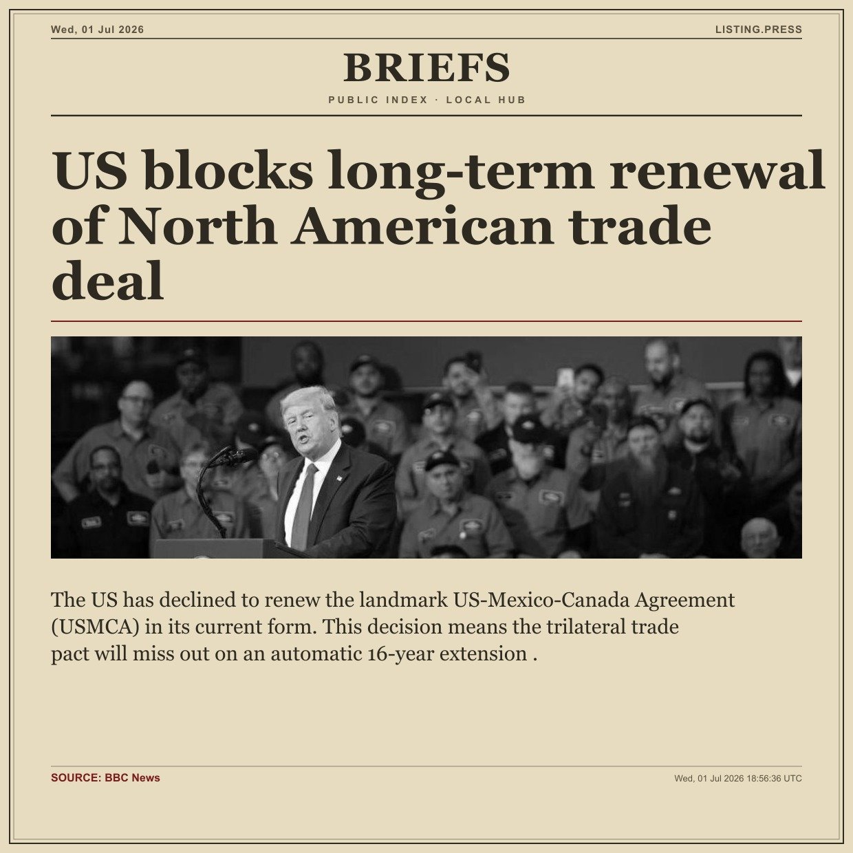 US blocks long-term renewal of North American trade deal