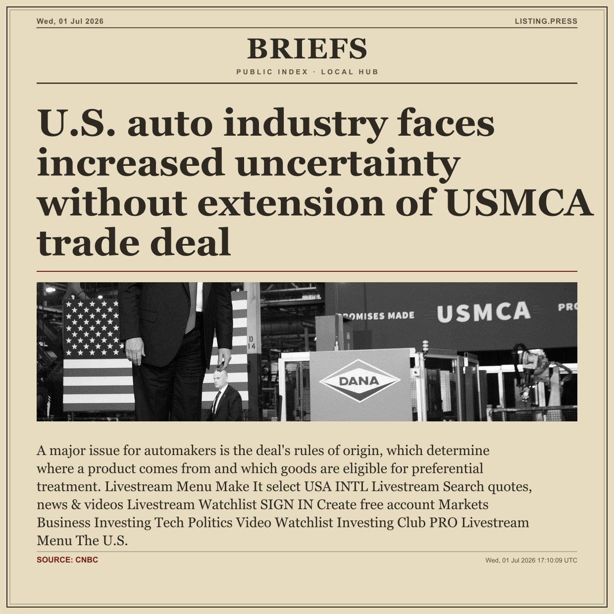 U.S. auto industry faces increased uncertainty without extension of USMCA trade deal