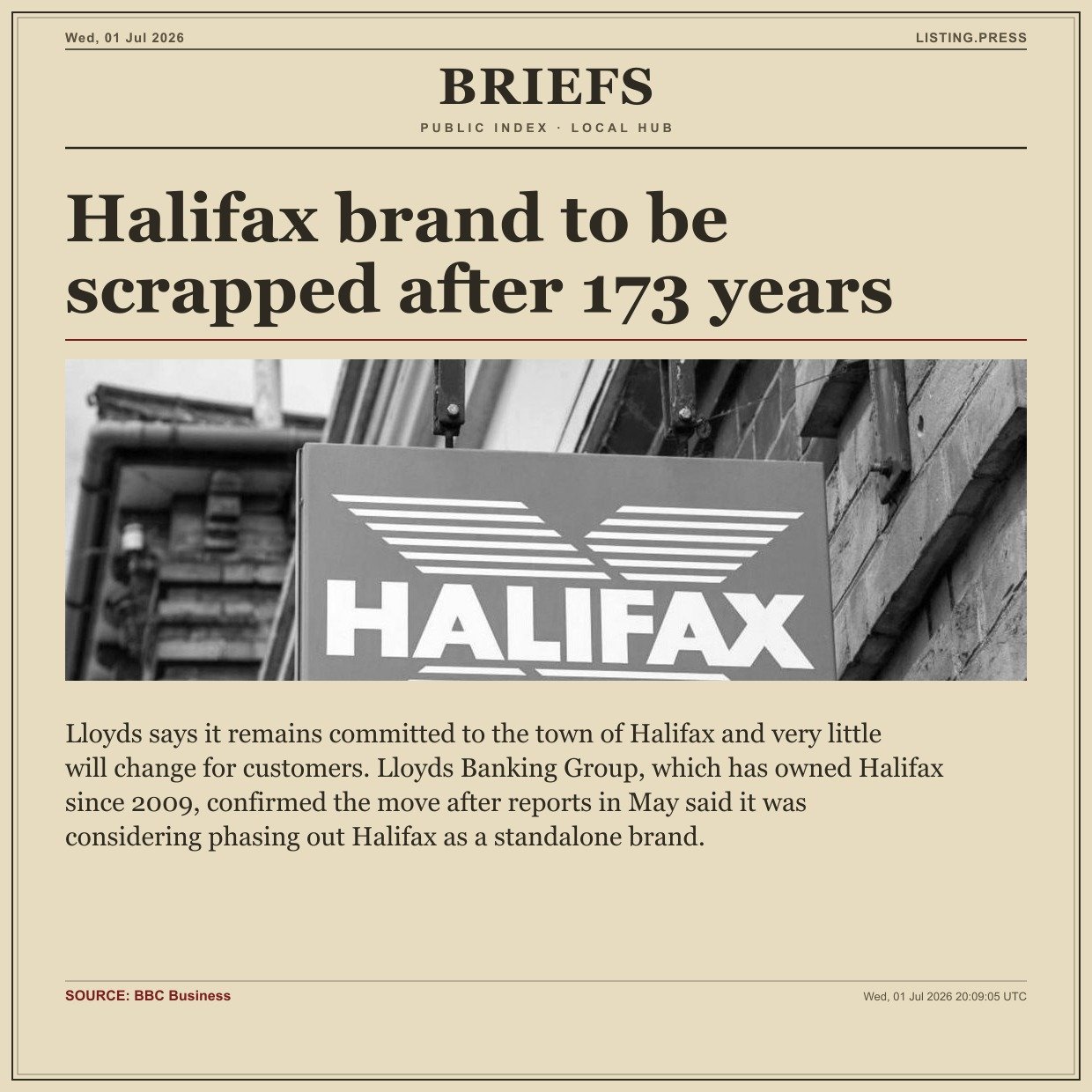 Halifax brand to be scrapped after 173 years
