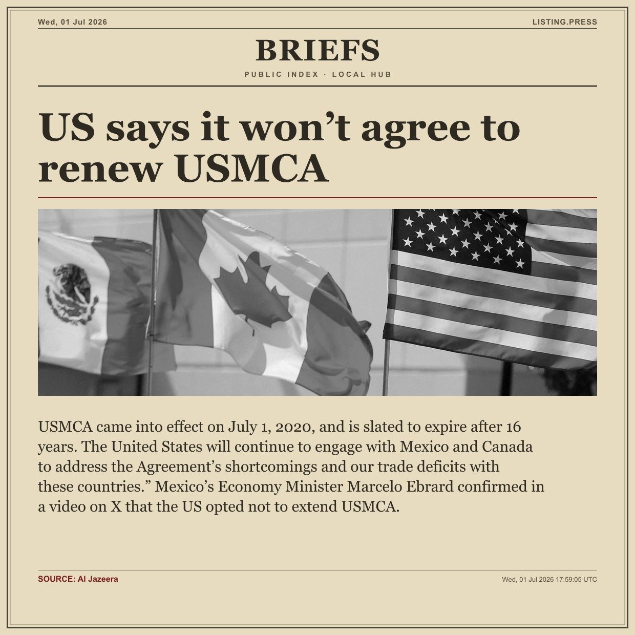 US says it won’t agree to renew USMCA