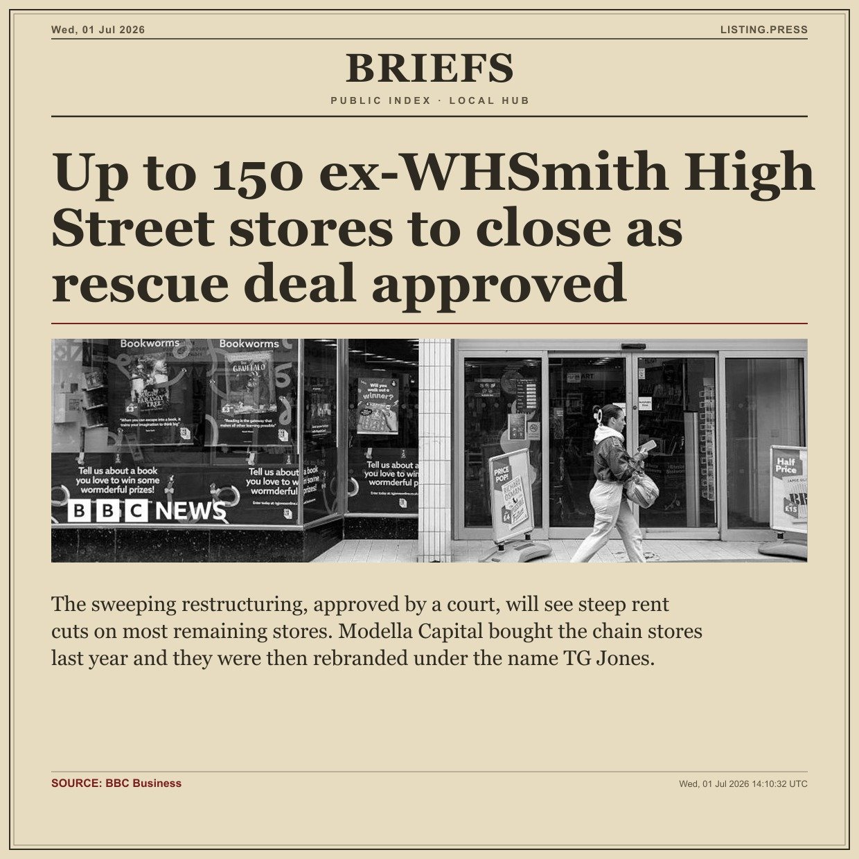 Up to 150 ex-WHSmith High Street stores to close as rescue deal approved