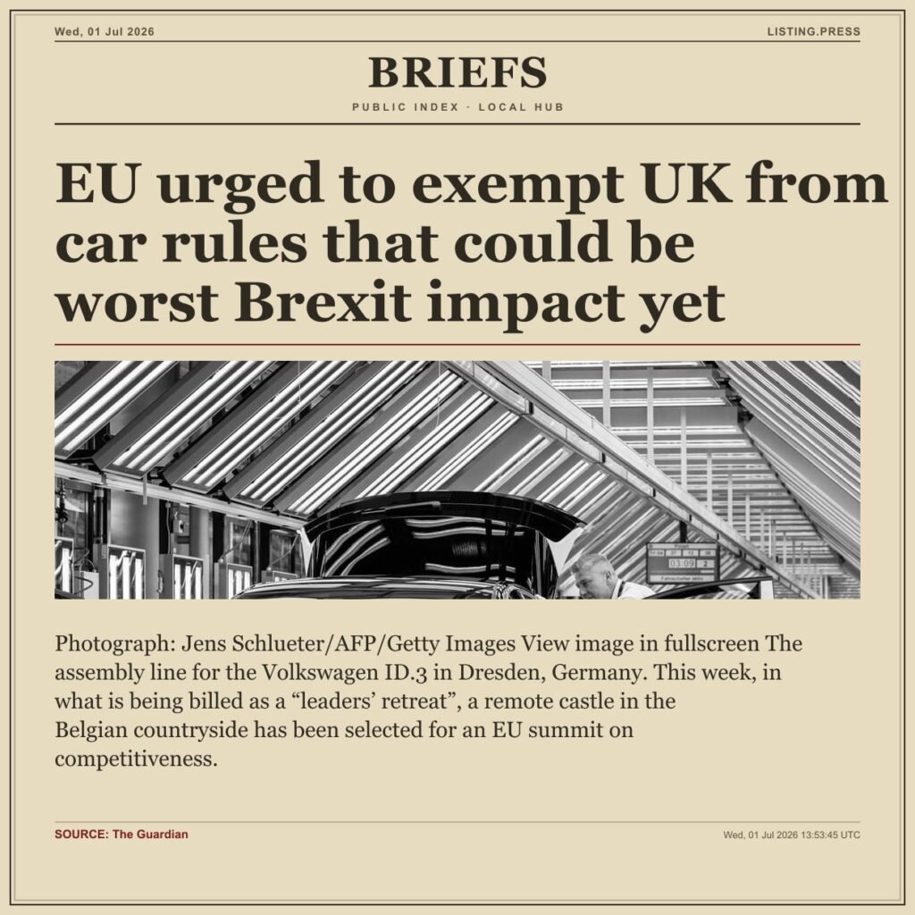 EU urged to exempt UK from car rules that could be worst Brexit impact yet