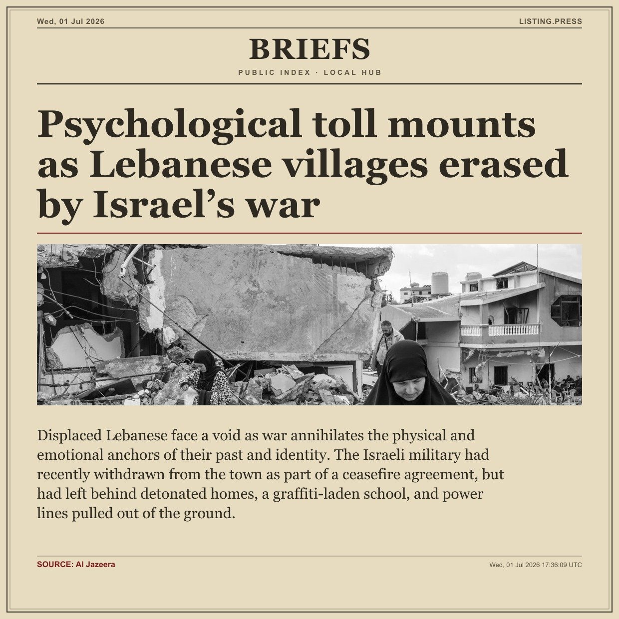 Psychological toll mounts as Lebanese villages erased by Israel’s war