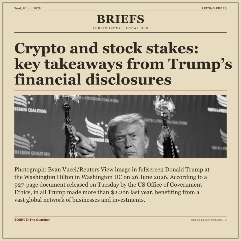 Crypto and stock stakes: key takeaways from Trump’s financial disclosures