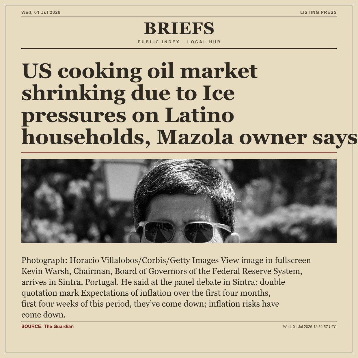 US cooking oil market shrinking due to Ice pressures on Latino households, Mazola owner says