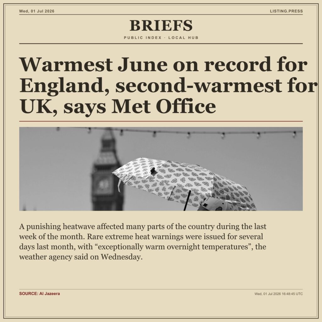 Warmest June on record for England, second-warmest for UK, says Met Office