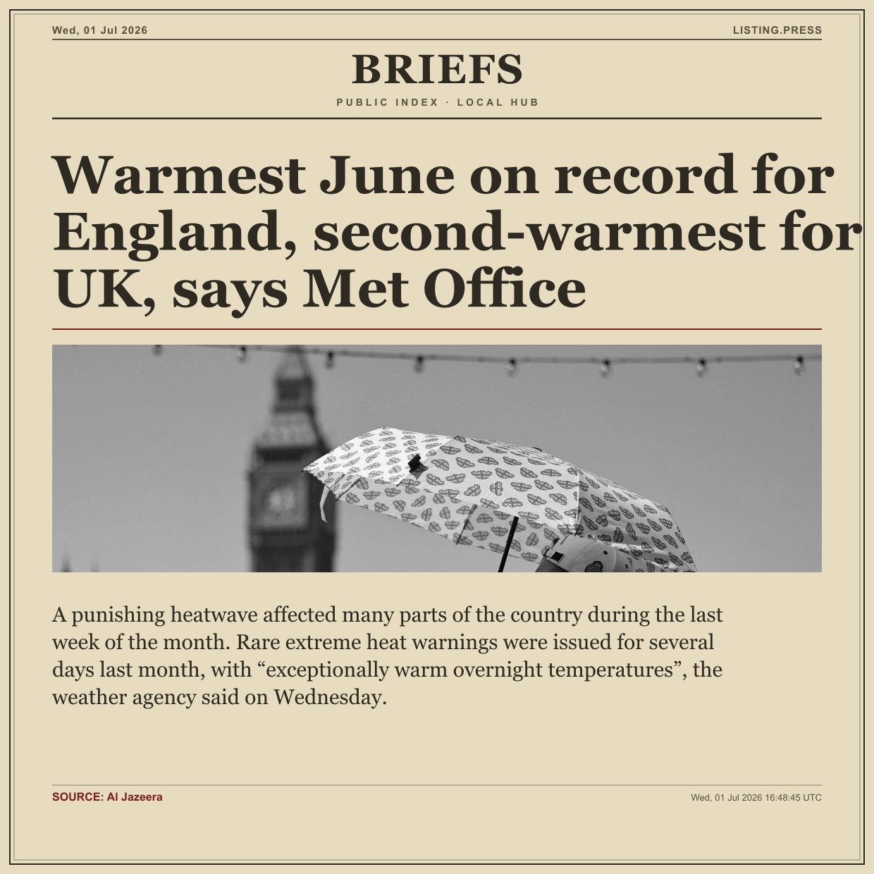 Warmest June on record for England, second-warmest for UK, says Met Office