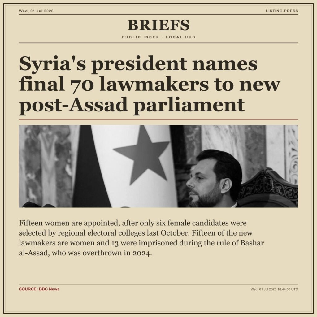 Syria’s president names final 70 lawmakers to new post-Assad parliament