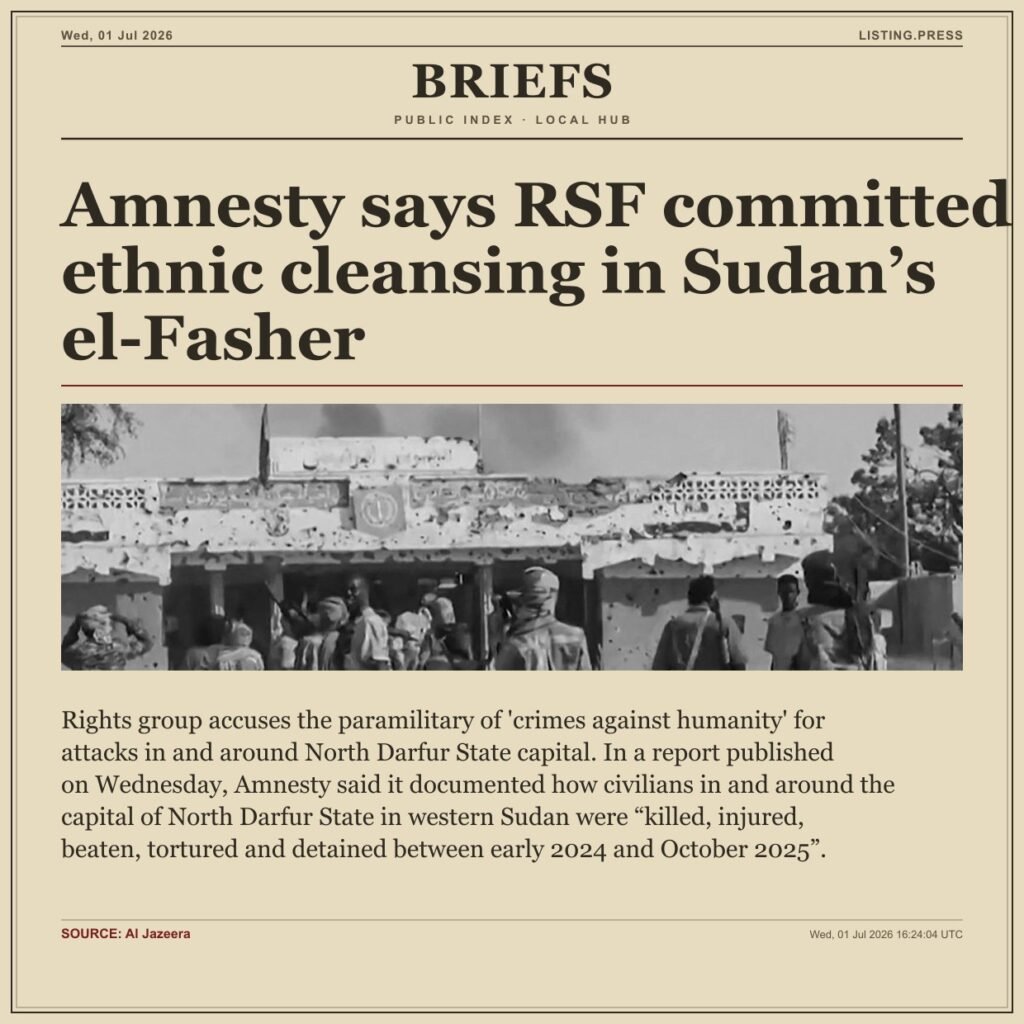 Amnesty says RSF committed ethnic cleansing in Sudan’s el-Fasher