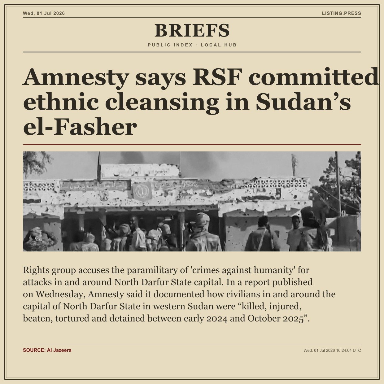 Amnesty says RSF committed ethnic cleansing in Sudan’s el-Fasher