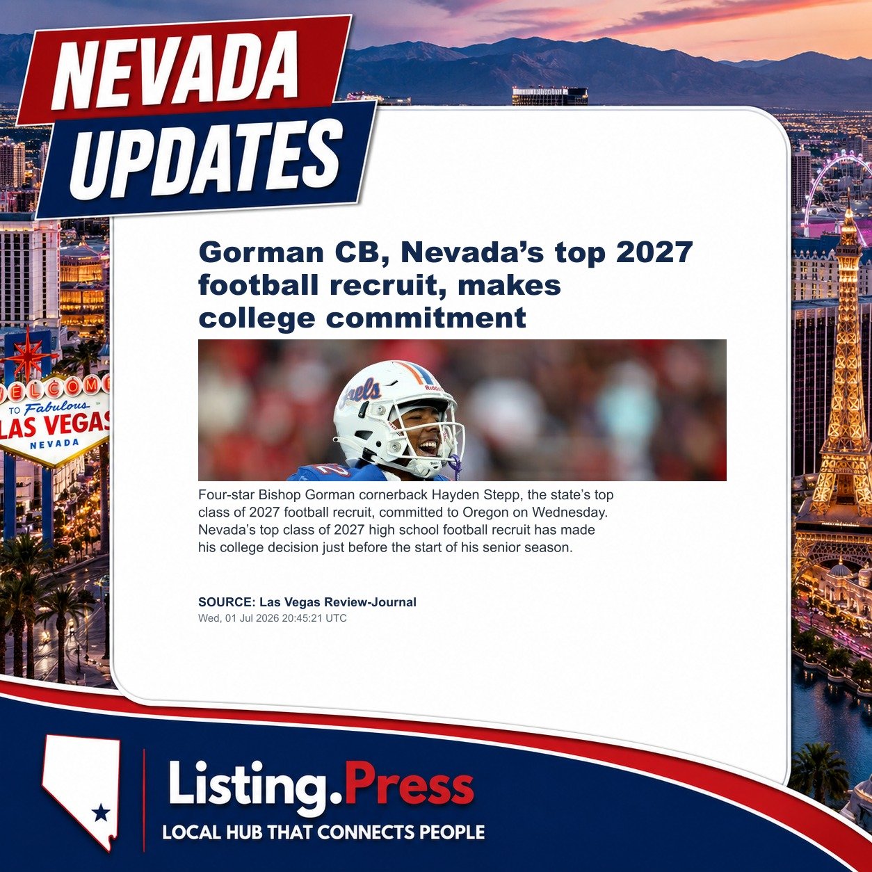 Gorman CB, Nevada’s top 2027 football recruit, makes college commitment