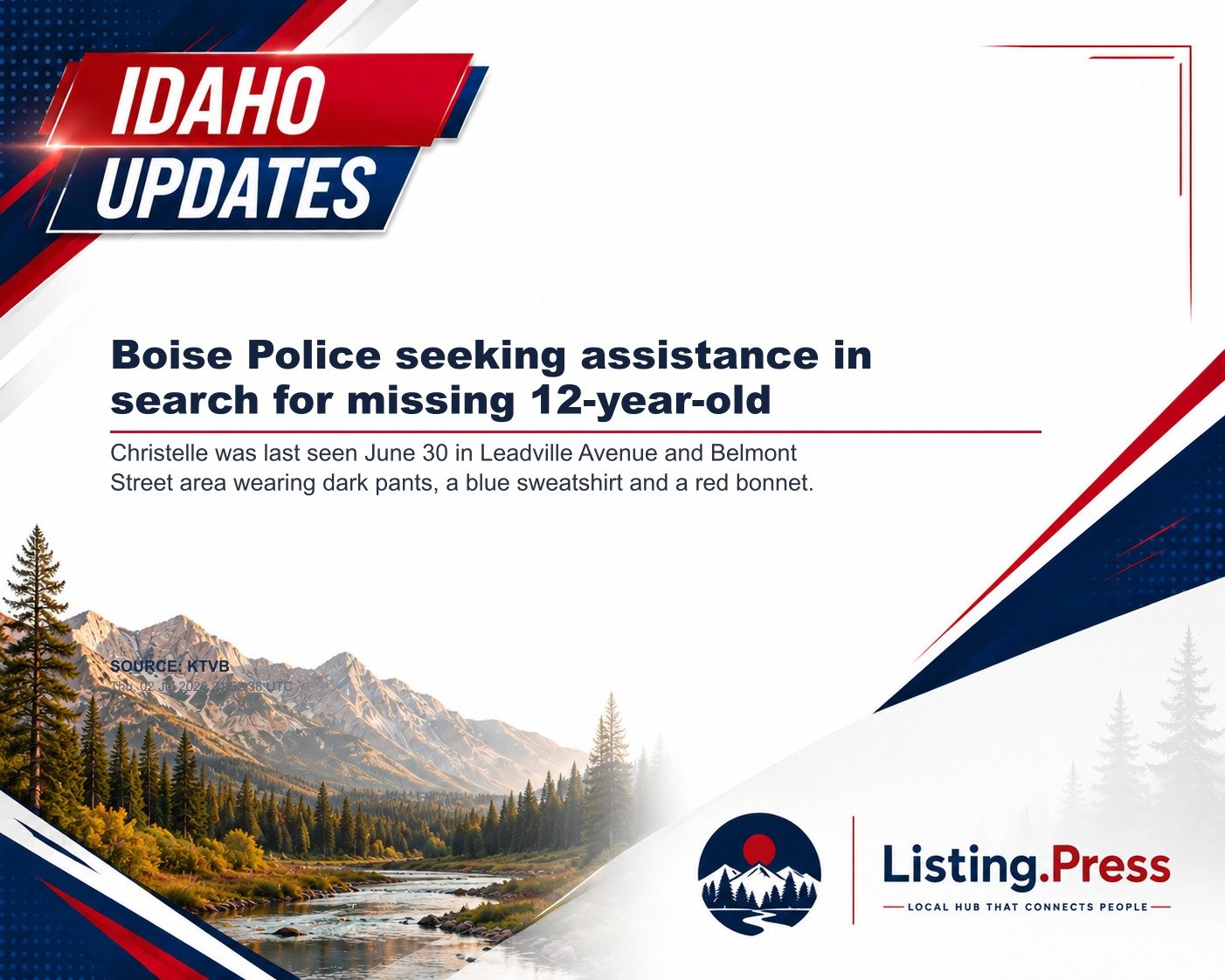 Boise Police seeking assistance in search for missing 12-year-old